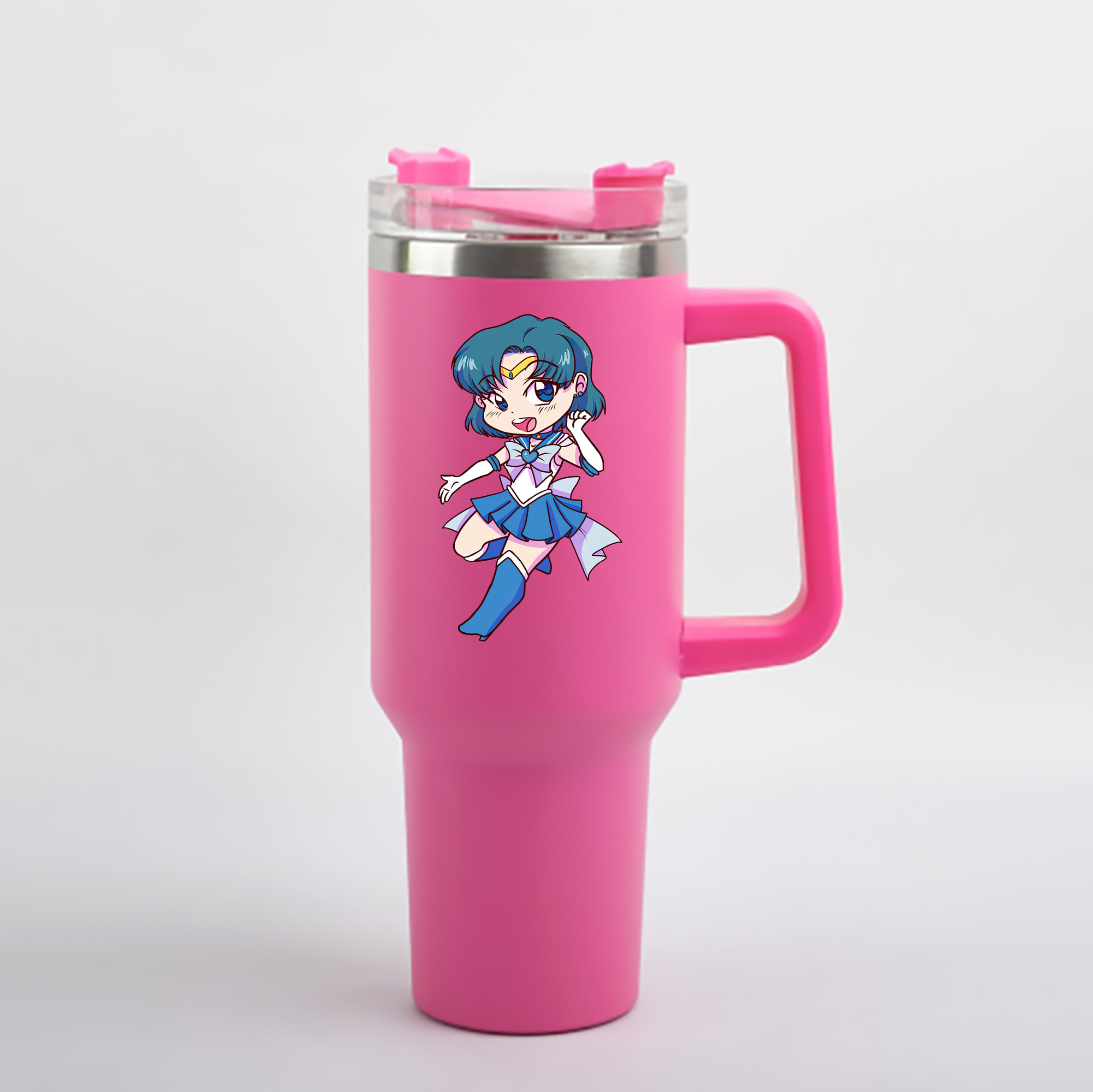 （画像用） 美少女戦士セーラームーン 水野 亜美 みずの あみ Sailor Moon Mizuno Ami 1200mL車用タンブラー - クリスタルステッカー（プラスチックストロー付き）